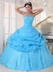 Baby Blue Ball Gown Strapless Floor-length Organza Appliques Quinceanera Dress