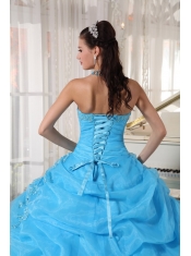 Baby Blue Ball Gown Strapless Floor-length Organza Appliques Quinceanera Dress