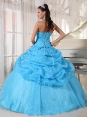 Baby Blue Ball Gown Strapless Floor-length Organza Appliques Quinceanera Dress