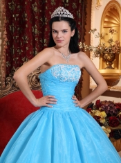 Baby Blue Ball Gown Strapless Floor-length Organza Appliques Quinceanera Dress