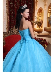 Baby Blue Ball Gown Strapless Floor-length Organza Appliques Quinceanera Dress