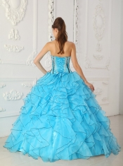 Baby Blue Ball Gown Strapless Floor-length Organza Appliques Sweet 16 Dress