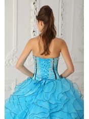 Baby Blue Ball Gown Strapless Floor-length Organza Appliques Sweet 16 Dress