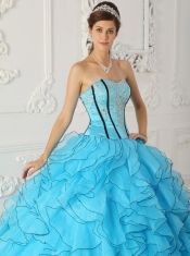 Baby Blue Ball Gown Strapless Floor-length Organza Appliques Sweet 16 Dress