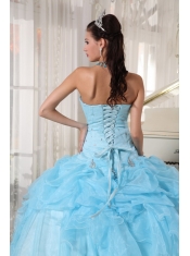 Baby Blue Ball Gown Strapless Floor-length Organza Beading Quinceanera Dress