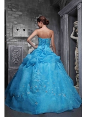 Baby Blue Ball Gown Strapless Floor-length Taffeta and Organza Appliques Quinceanera Dress