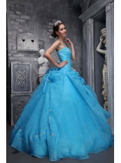 Baby Blue Ball Gown Strapless Floor-length Taffeta and Organza Appliques Quinceanera Dress