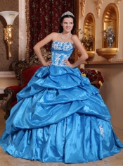 Baby Blue Ball Gown Strapless Floor-length Taffeta Appliques Quinceanera Dress