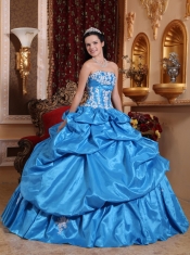 Baby Blue Ball Gown Strapless Floor-length Taffeta Appliques Quinceanera Dress