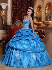 Baby Blue Ball Gown Strapless Floor-length Taffeta Appliques Quinceanera Dress