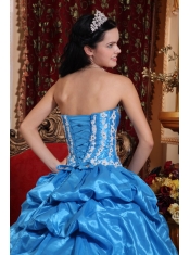 Baby Blue Ball Gown Strapless Floor-length Taffeta Appliques Quinceanera Dress