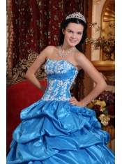Baby Blue Ball Gown Strapless Floor-length Taffeta Appliques Quinceanera Dress