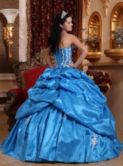 Baby Blue Ball Gown Strapless Floor-length Taffeta Appliques Quinceanera Dress