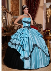 Baby Blue Ball Gown Strapless Floor-length Taffeta Appliques Quinceanera Dress