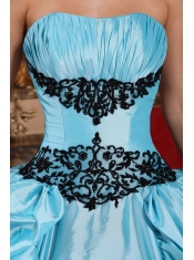 Baby Blue Ball Gown Strapless Floor-length Taffeta Appliques Quinceanera Dress