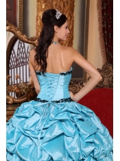 Baby Blue Ball Gown Strapless Floor-length Taffeta Appliques Quinceanera Dress