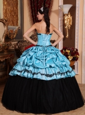 Baby Blue Ball Gown Strapless Floor-length Taffeta Appliques Quinceanera Dress