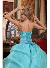 Baby Blue Ball Gown Sweetheart Floor-length Organza Appliques and Ruch Quinceanera Dress