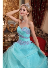 Baby Blue Ball Gown Sweetheart Floor-length Organza Appliques and Ruch Quinceanera Dress