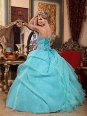 Baby Blue Ball Gown Sweetheart Floor-length Organza Appliques and Ruch Quinceanera Dress