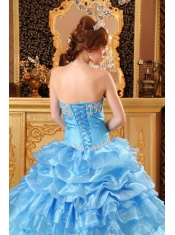 Baby Blue Ball Gown Sweetheart Floor-length Organza Appliques Quinceanera Dress