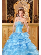 Baby Blue Ball Gown Sweetheart Floor-length Organza Appliques Quinceanera Dress