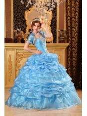 Baby Blue Ball Gown Sweetheart Floor-length Organza Appliques Quinceanera Dress