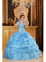 Baby Blue Ball Gown Sweetheart Floor-length Organza Appliques Quinceanera Dress