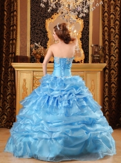 Baby Blue Ball Gown Sweetheart Floor-length Organza Appliques Quinceanera Dress