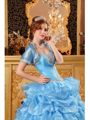 Baby Blue Ball Gown Sweetheart Floor-length Organza Appliques Quinceanera Dress
