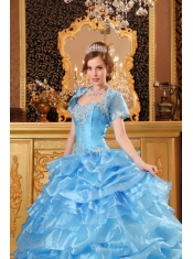 Baby Blue Ball Gown Sweetheart Floor-length Organza Appliques Quinceanera Dress