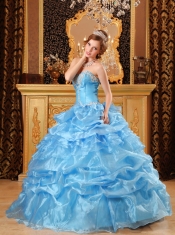 Baby Blue Ball Gown Sweetheart Floor-length Organza Appliques Quinceanera Dress