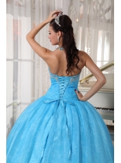 Taffeta and Organza Baby Blue Ball Gown Sweetheart Floor-length Appliques Quinceanera Dress