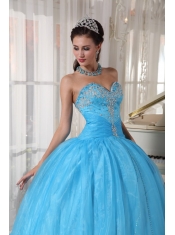 Taffeta and Organza Baby Blue Ball Gown Sweetheart Floor-length Appliques Quinceanera Dress