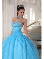 Taffeta and Organza Baby Blue Ball Gown Sweetheart Floor-length Appliques Quinceanera Dress