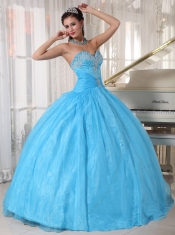 Taffeta and Organza Baby Blue Ball Gown Sweetheart Floor-length Appliques Quinceanera Dress