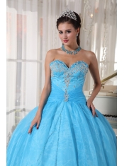 Taffeta and Organza Baby Blue Ball Gown Sweetheart Floor-length Appliques Quinceanera Dress