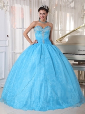 Taffeta and Organza Baby Blue Ball Gown Sweetheart Floor-length Appliques Quinceanera Dress