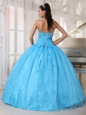 Taffeta and Organza Baby Blue Ball Gown Sweetheart Floor-length Appliques Quinceanera Dress
