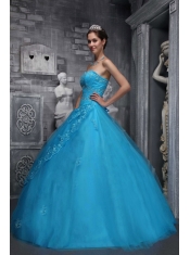 Baby Blue Ball Gown Sweetheart Floor-length Taffeta and Tulle Beading and Appliques Quinceanera Dress