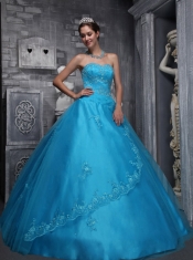 Baby Blue Ball Gown Sweetheart Floor-length Taffeta and Tulle Beading and Appliques Quinceanera Dress