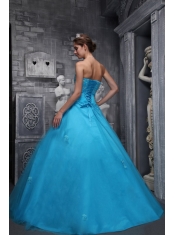 Baby Blue Ball Gown Sweetheart Floor-length Taffeta and Tulle Beading and Appliques Quinceanera Dress