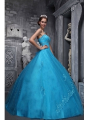 Baby Blue Ball Gown Sweetheart Floor-length Taffeta and Tulle Beading and Appliques Quinceanera Dress