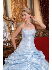 Baby Blue Ball Gown Sweetheart Floor-length Taffeta Embroidery with Beading Quinceanera Dress