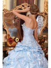 Baby Blue Ball Gown Sweetheart Floor-length Taffeta Embroidery with Beading Quinceanera Dress