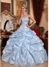 Baby Blue Ball Gown Sweetheart Floor-length Taffeta Embroidery with Beading Quinceanera Dress