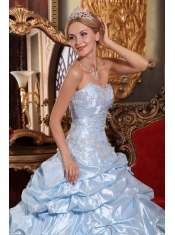 Baby Blue Ball Gown Sweetheart Floor-length Taffeta Embroidery with Beading Quinceanera Dress