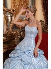Baby Blue Ball Gown Sweetheart Floor-length Taffeta Embroidery with Beading Quinceanera Dress