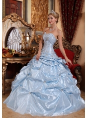 Baby Blue Ball Gown Sweetheart Floor-length Taffeta Embroidery with Beading Quinceanera Dress
