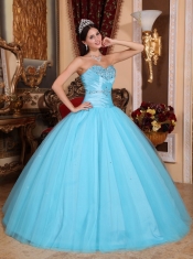 Baby Blue Ball Gown Sweetheart Floor-length Tulle and Taffeta Beading and Ruch Quinceanera Dress